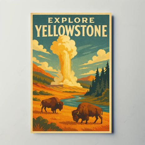 Explore Yellowstone Vintage National Park Travel Poster