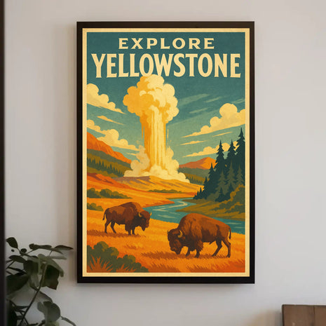 Explore Yellowstone Vintage National Park Travel Poster