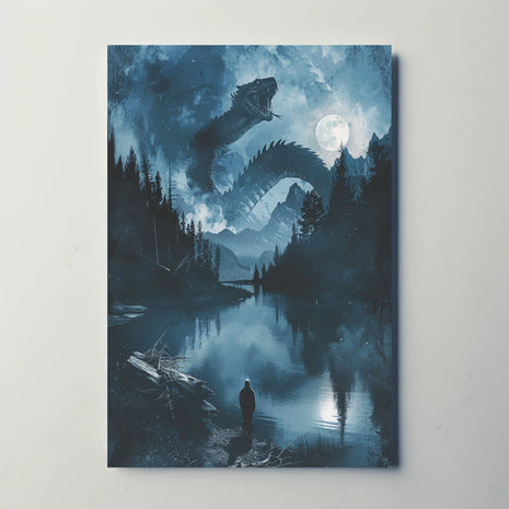Mystical Dragon Lake in Fantasy Landscape Art Poster