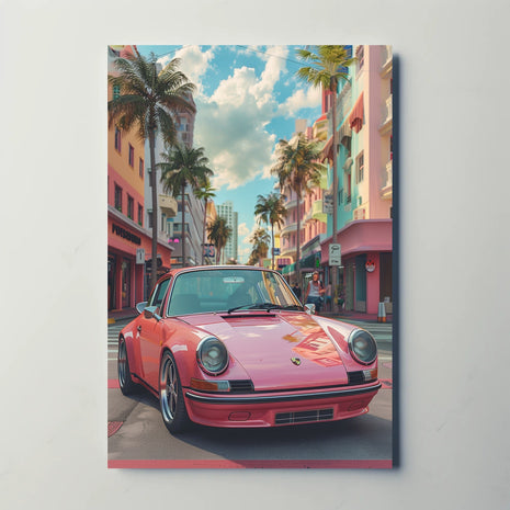 Vintage Miami Art Deco Car Travel Poster