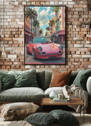 Vintage Miami Art Deco Car Travel Poster