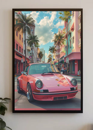 Vintage Miami Art Deco Car Travel Poster