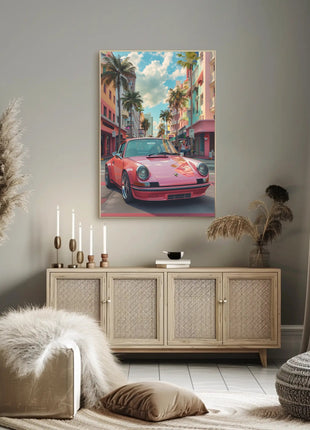 Vintage Miami Art Deco Car Travel Poster