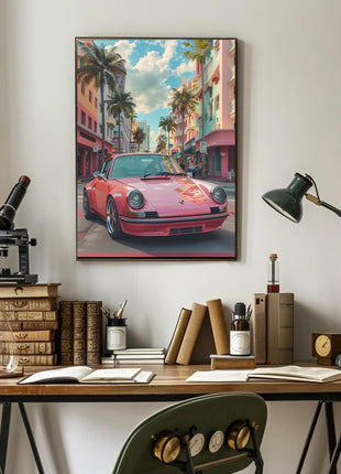 Vintage Miami Art Deco Car Travel Poster