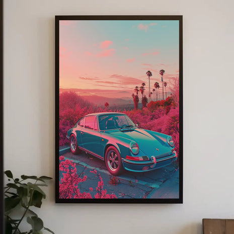 Vintage Sports Car Scenic Road Art Poster