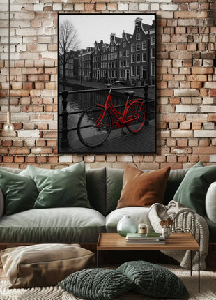 Amsterdam Red Bicycle Nostalgia Travel Poster
