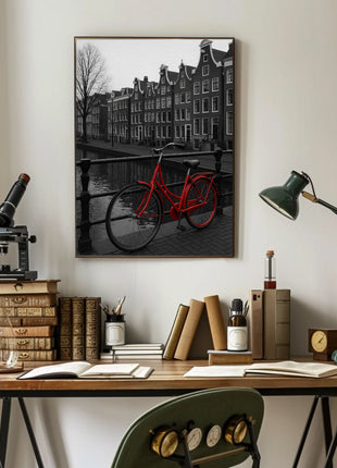 Amsterdam Red Bicycle Nostalgia Travel Poster