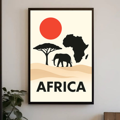 African Wildlife and Landscape Silhouette Cultural Poster