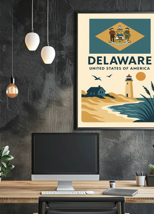 Delaware Coastal Vintage Travel Art Poster