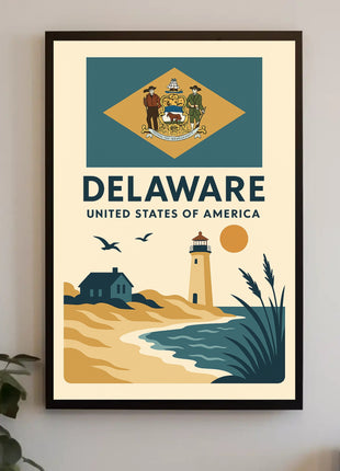 Delaware Coastal Vintage Travel Art Poster