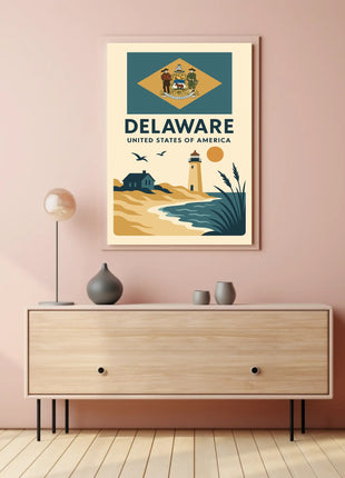 Delaware Coastal Vintage Travel Art Poster