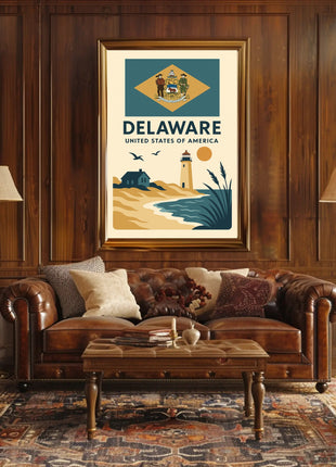 Delaware Coastal Vintage Travel Art Poster