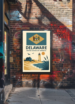 Delaware Coastal Vintage Travel Art Poster