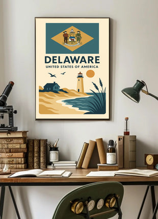 Delaware Coastal Vintage Travel Art Poster
