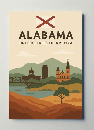 Alabama Travel Poster: Vintage Style USA Scenic Print
