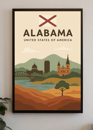 Alabama Travel Poster: Vintage Style USA Scenic Print