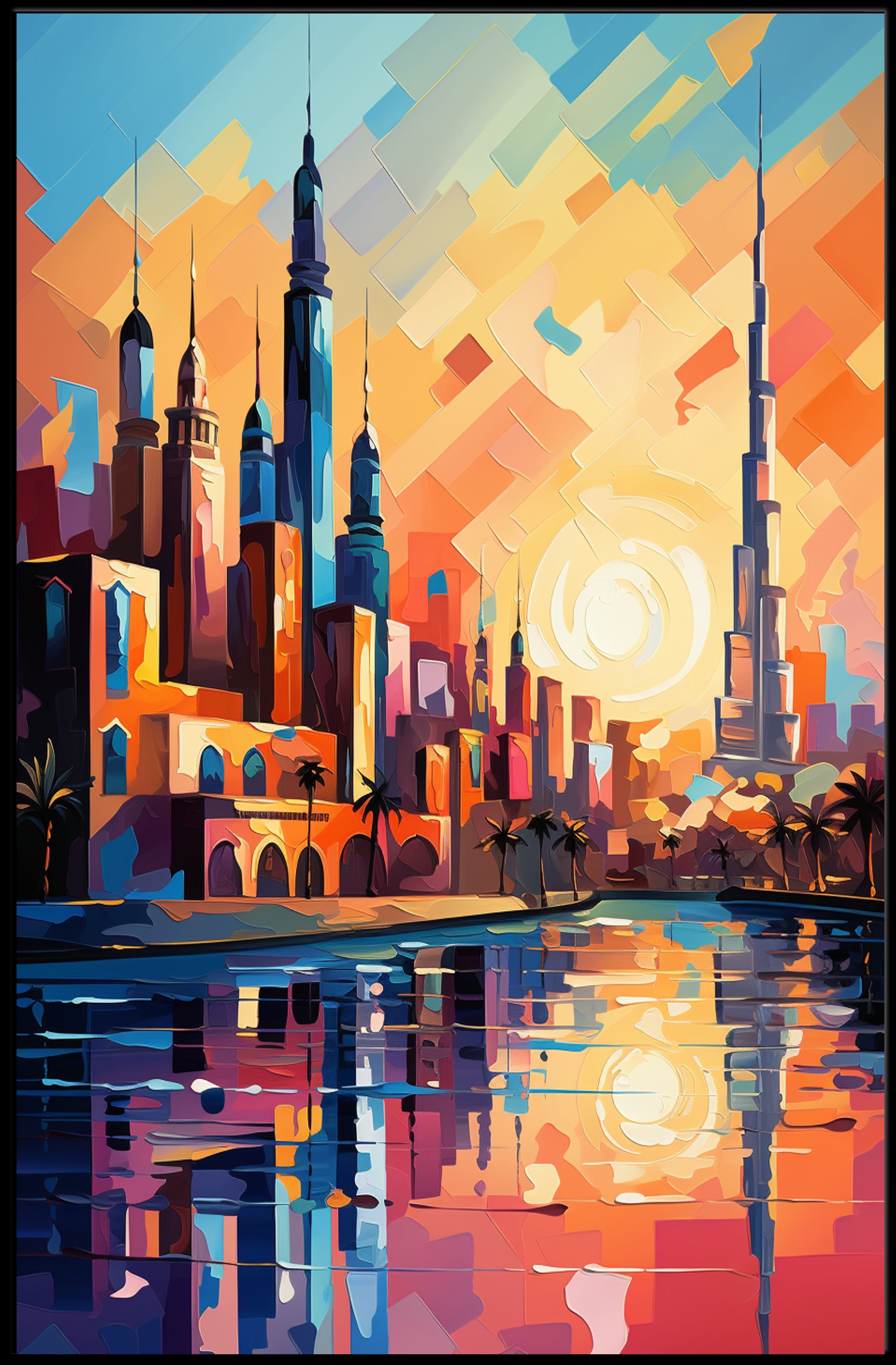 Vibrant Middle Eastern Cityscape Poster: Abstract Artistic Urban Fusion