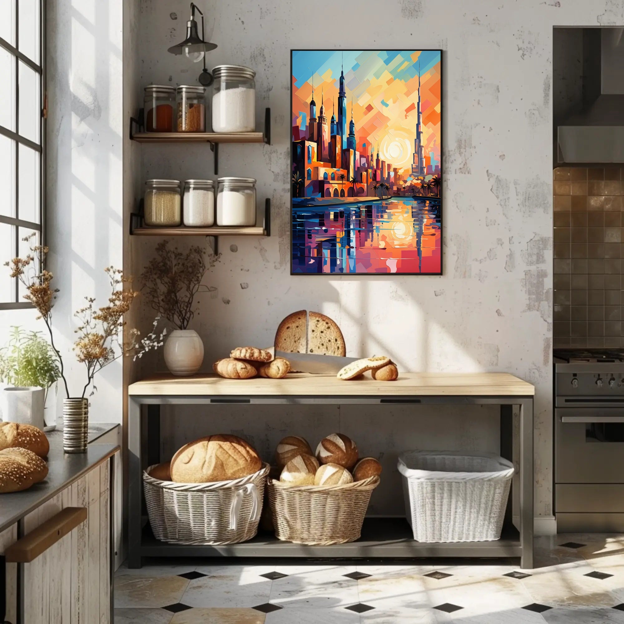 Vibrant Middle Eastern Cityscape Poster: Abstract Artistic Urban Fusion