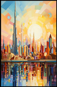 Futuristic Harmony: Vibrant Geometric Skyline Futuristic Sci-Fi Poster