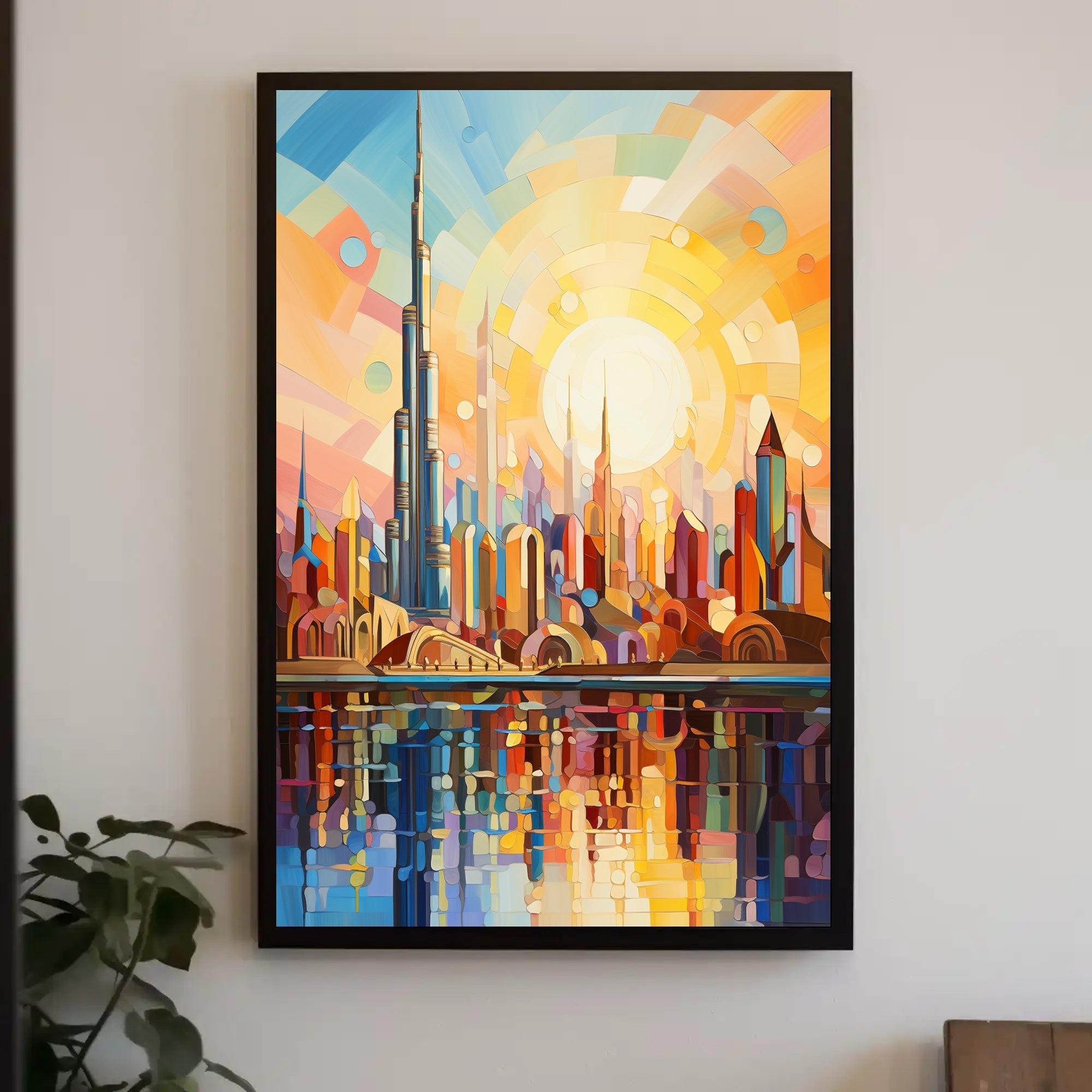 Futuristic Harmony: Vibrant Geometric Skyline Futuristic Sci-Fi Poster