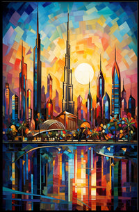Futuristic Cityscape Mosaic Art Print: Futuristic Sci-Fi Poster