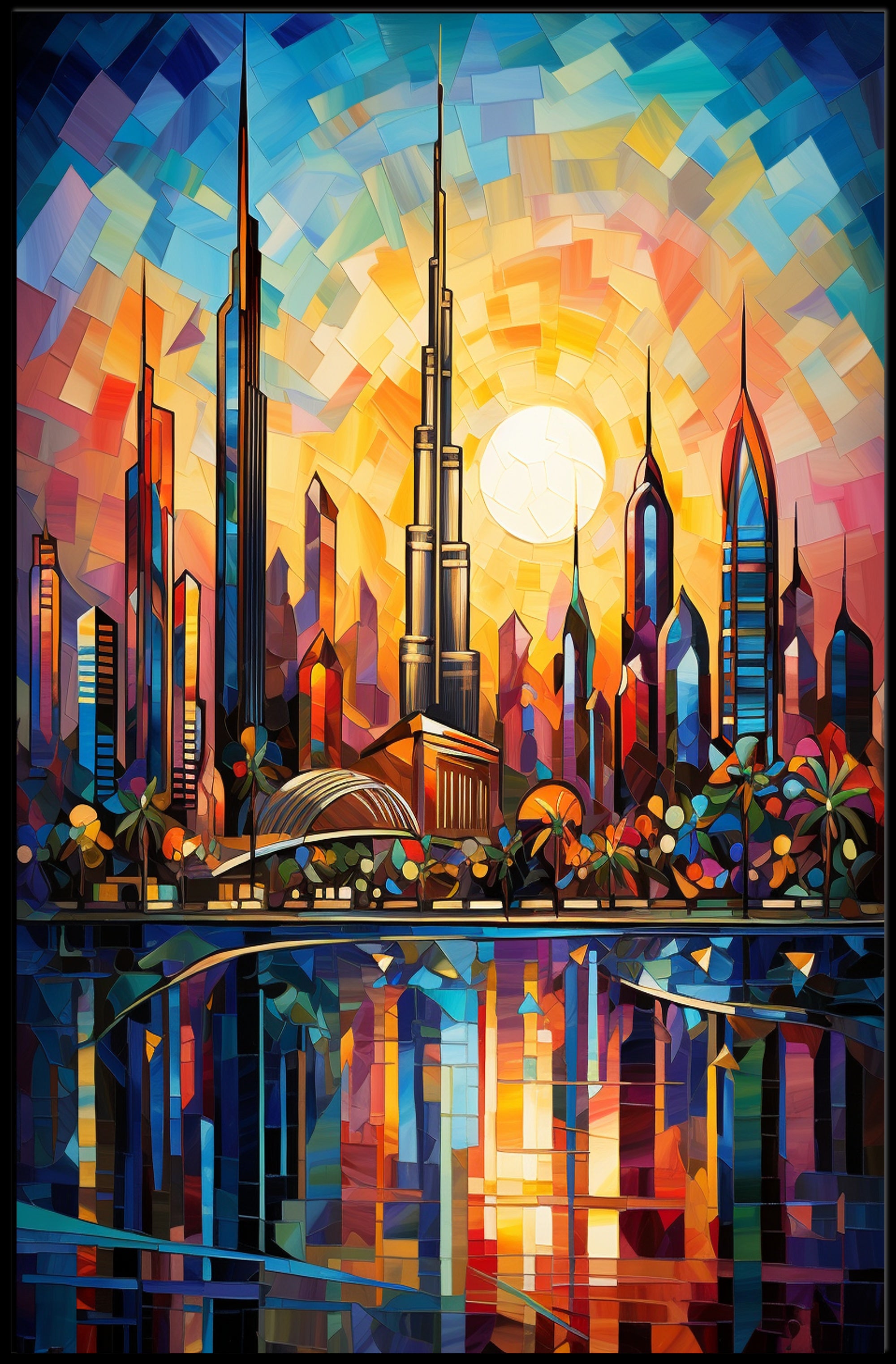Futuristic Cityscape Mosaic Art Print: Futuristic Sci-Fi Poster