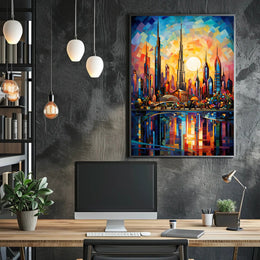 Futuristic Cityscape Mosaic Art Print: Futuristic Sci-Fi Poster