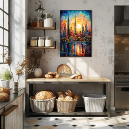 Futuristic Cityscape Mosaic Art Print: Futuristic Sci-Fi Poster