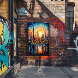 Futuristic Cityscape Mosaic Art Print: Futuristic Sci-Fi Poster