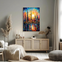 Futuristic Cityscape Mosaic Art Print: Futuristic Sci-Fi Poster