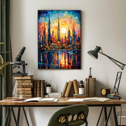 Futuristic Cityscape Mosaic Art Print: Futuristic Sci-Fi Poster