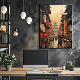 Transform your space with the Bustling Historical Street Scene in Asia Cultural Poster, showcasing vibrant culture and history.