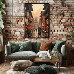 Transform your space with the Bustling Historical Street Scene in Asia Cultural Poster showcasing vibrant culture and history.