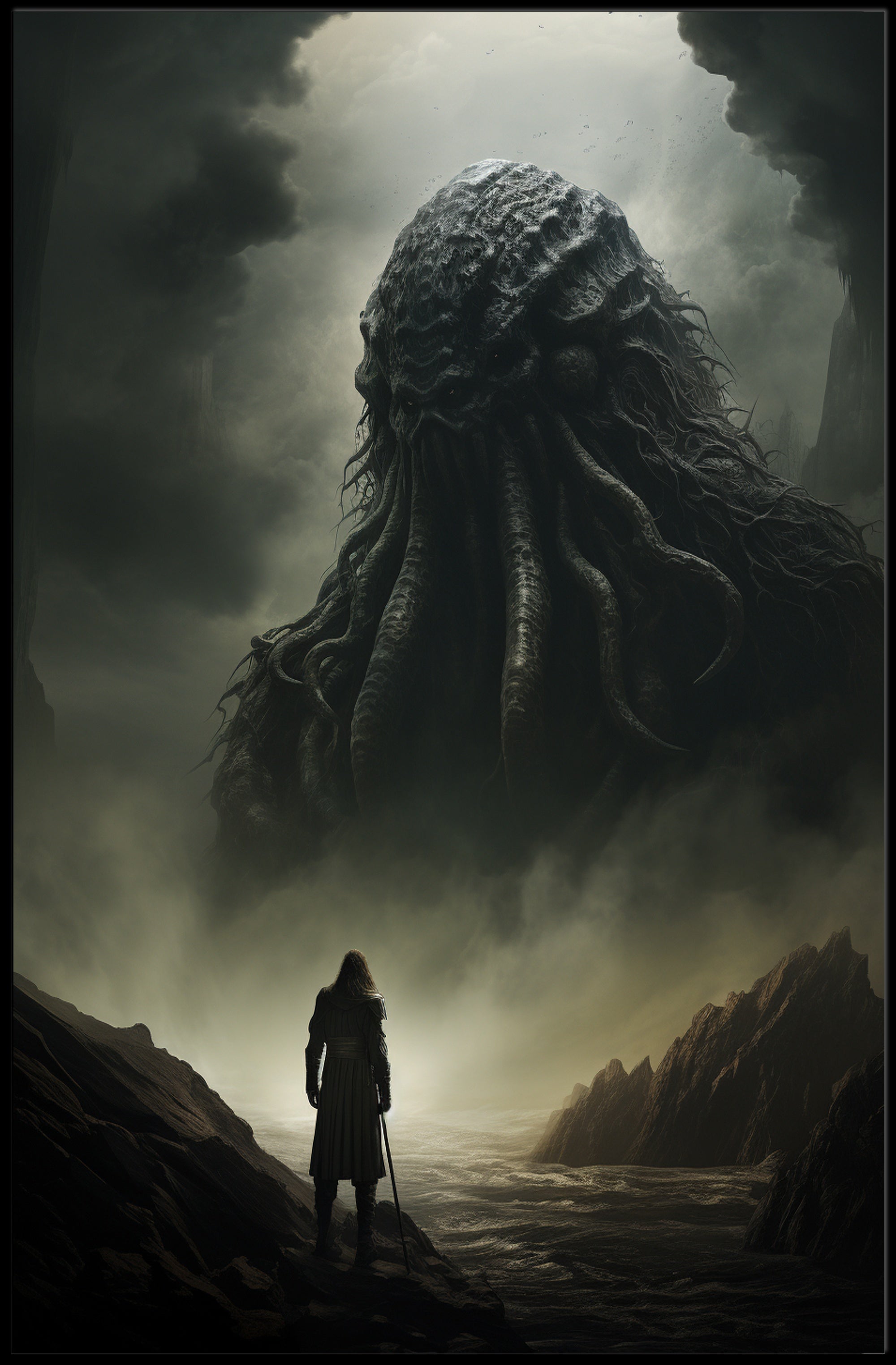 Cosmic Horror Creature Confrontation Futuristic Sci-Fi Poster