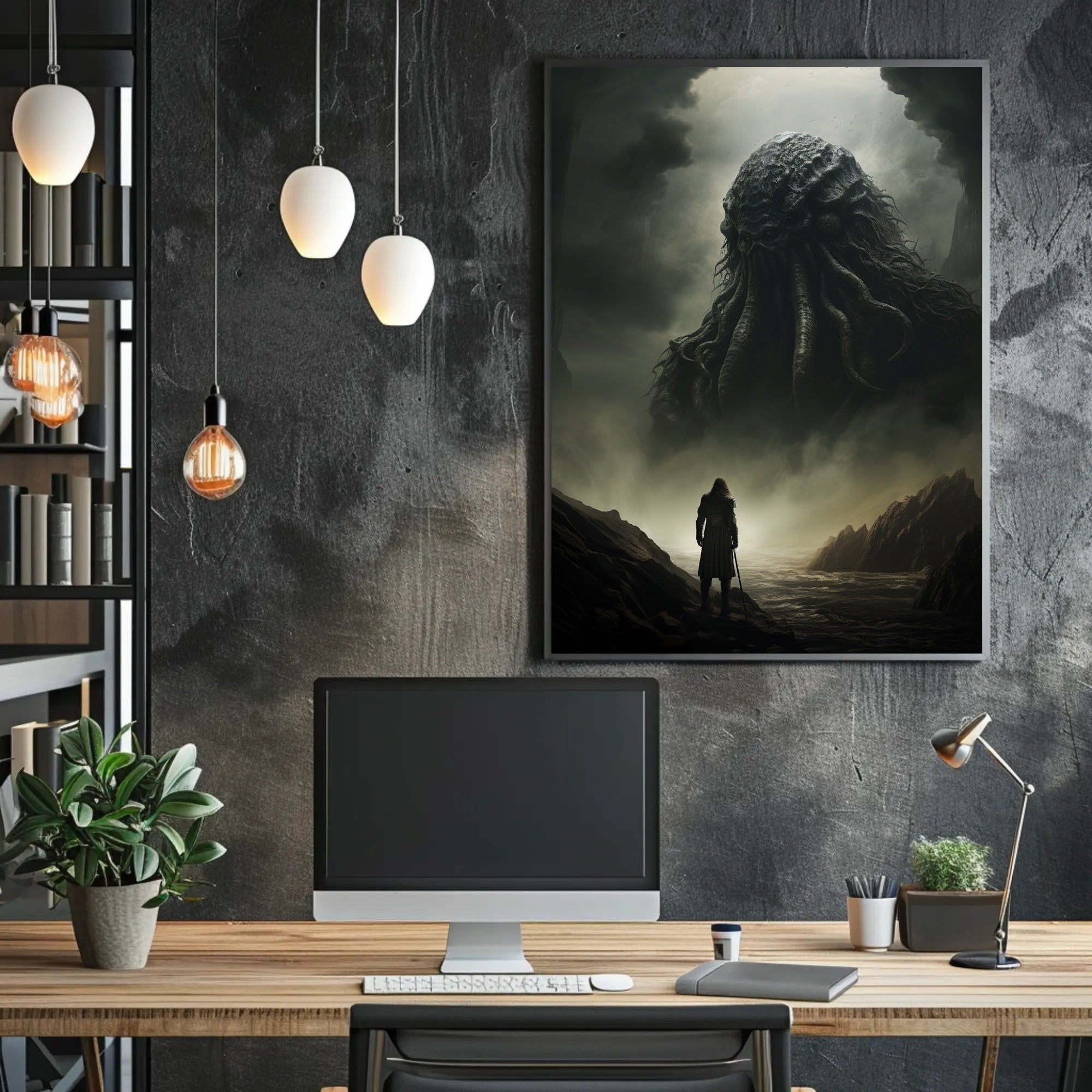 Cosmic Horror Creature Confrontation Futuristic Sci-Fi Poster
