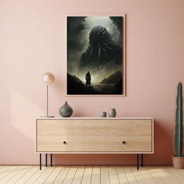 Cosmic Horror Creature Confrontation Futuristic Sci-Fi Poster