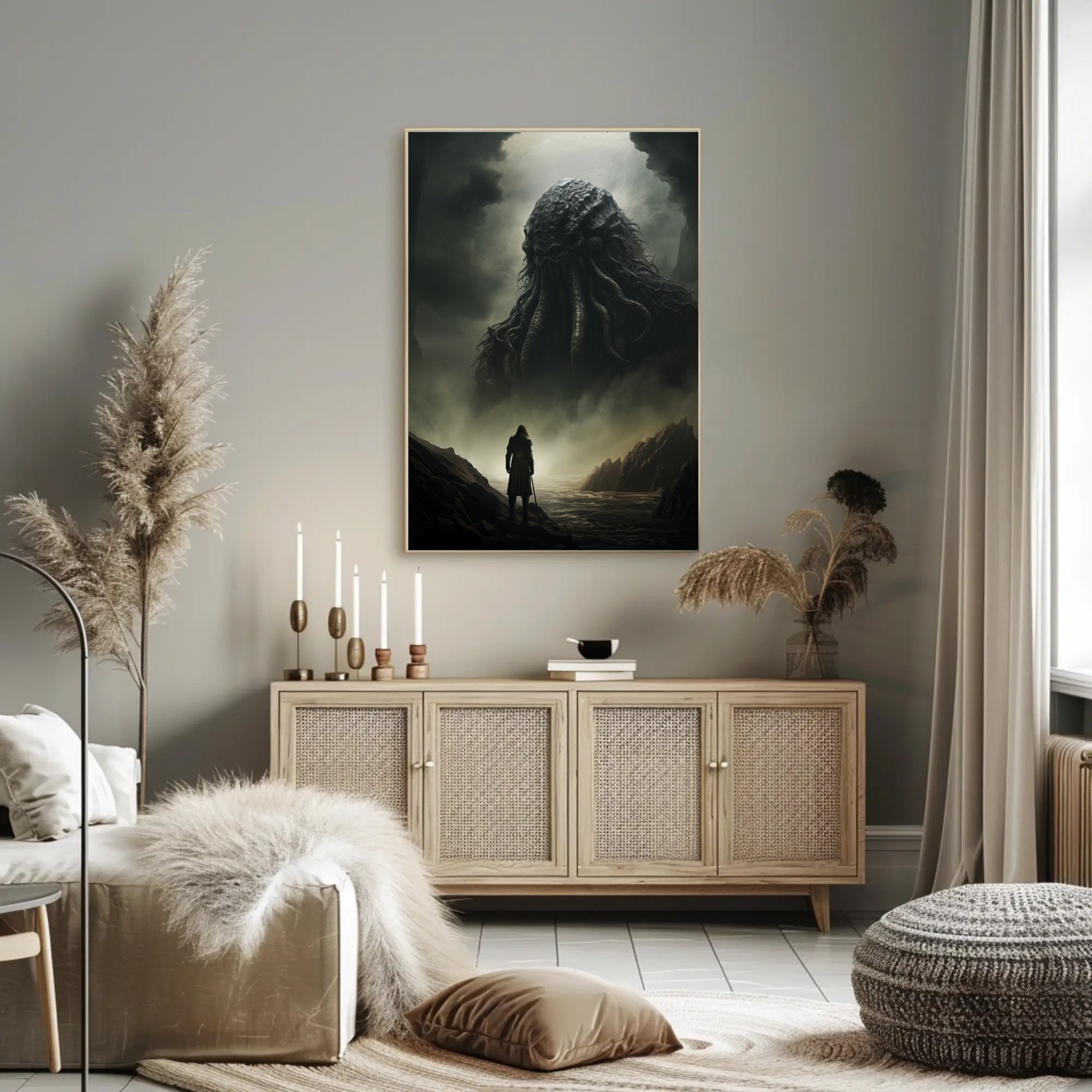 Cosmic Horror Creature Confrontation Futuristic Sci-Fi Poster