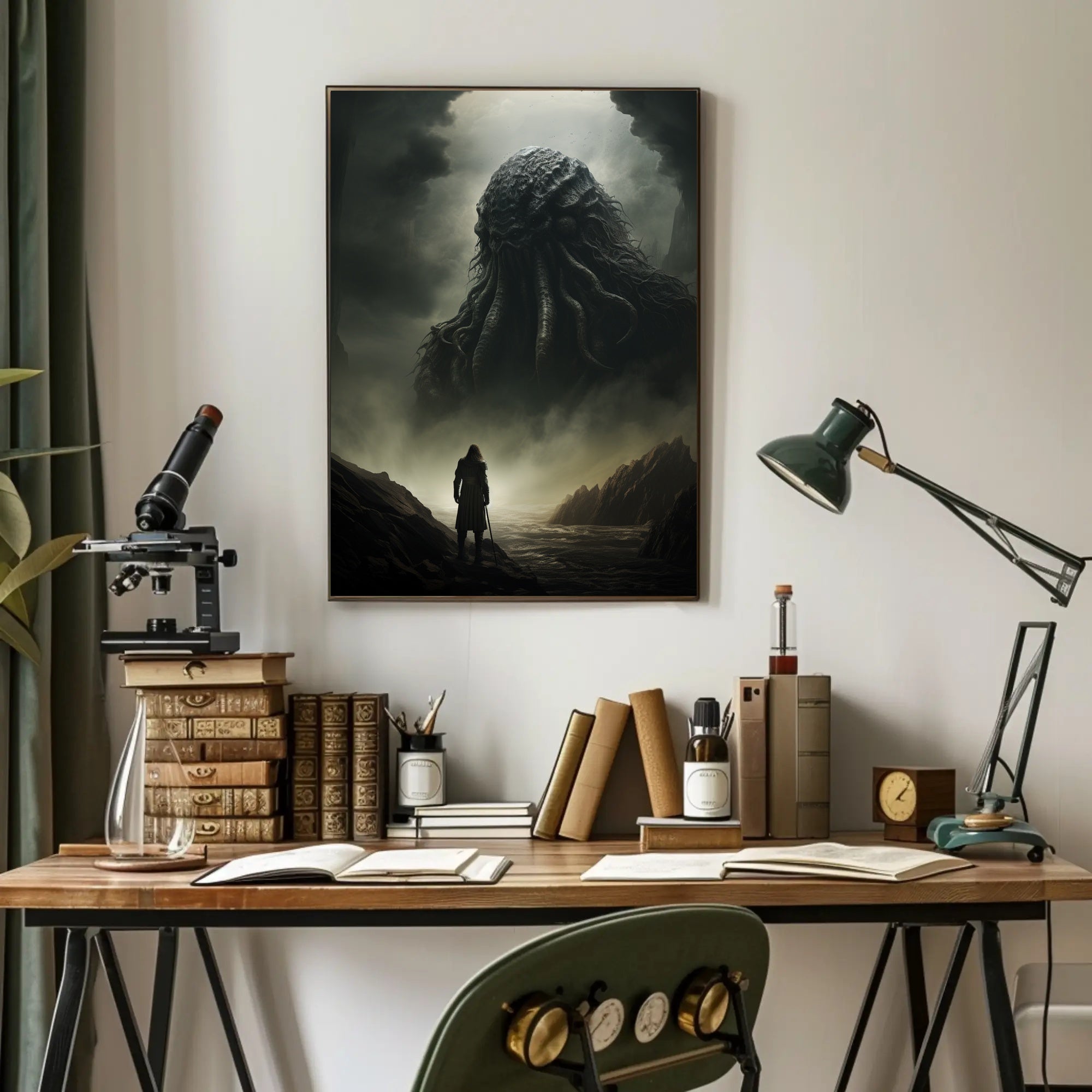 Cosmic Horror Creature Confrontation Futuristic Sci-Fi Poster