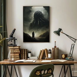 Cosmic Horror Creature Confrontation Futuristic Sci-Fi Poster