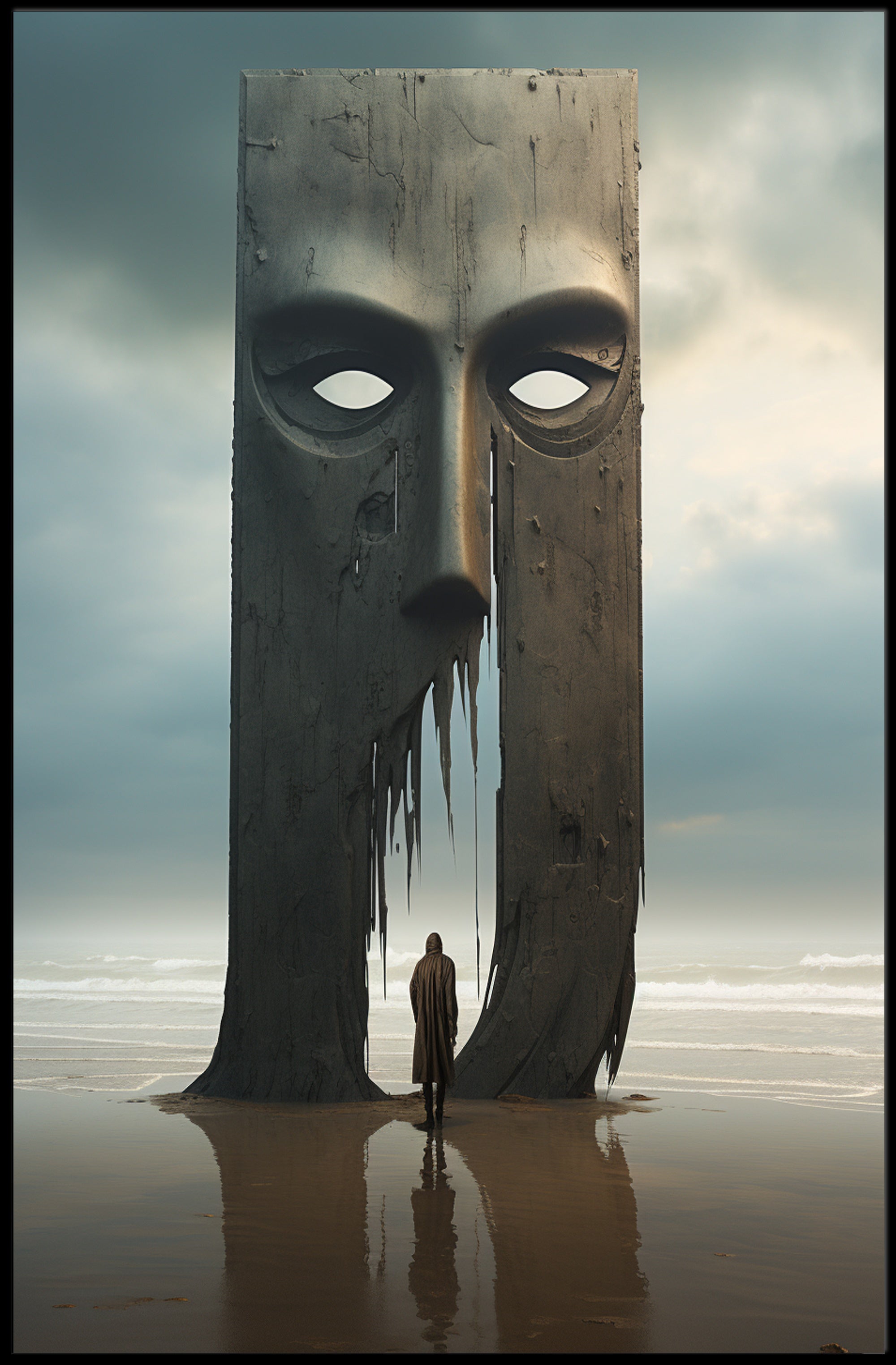 Surreal Beach Monument Dreamscape Art Print - Futuristic Sci-Fi Poster