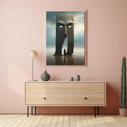 Surreal Beach Monument Dreamscape Art Print - Futuristic Sci-Fi Poster