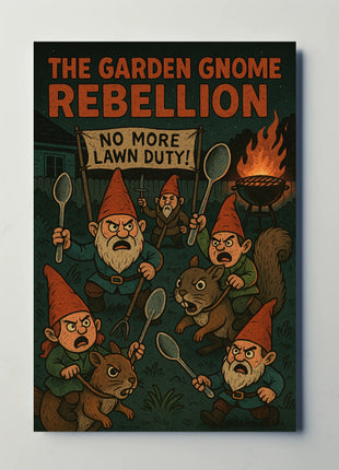 Garden Gnomes Revolt: Whimsical Pop Culture Poster