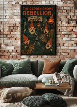 Garden Gnomes Revolt: Whimsical Pop Culture Poster