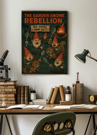 Garden Gnomes Revolt: Whimsical Pop Culture Poster