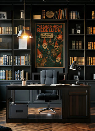 Garden Gnomes Revolt: Whimsical Pop Culture Poster